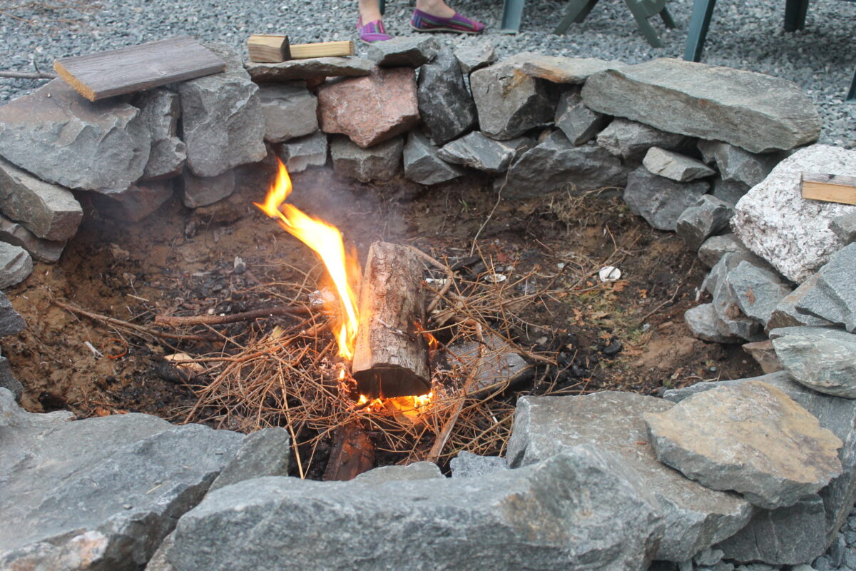 Kindling and small sticks arranged to start a campfire
