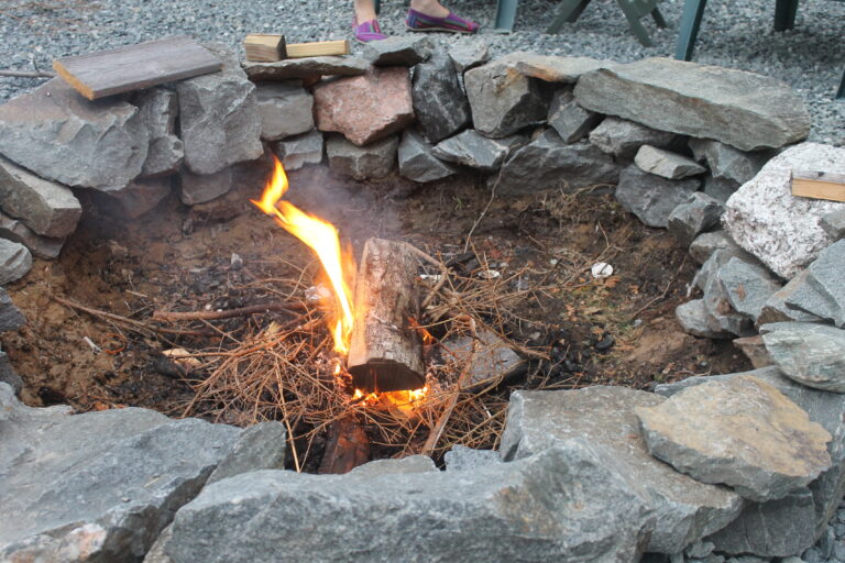 Kindling and small sticks arranged to start a campfire